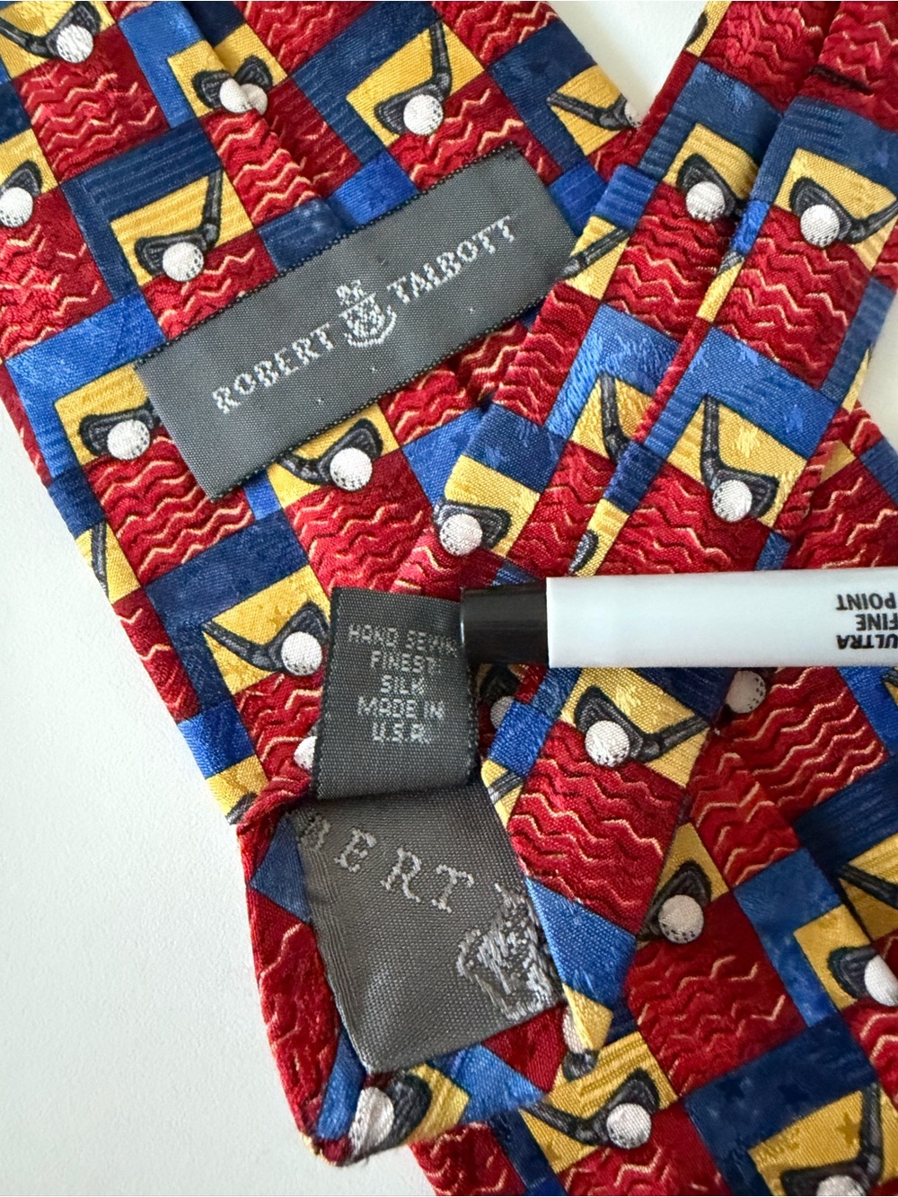 Robert Talbott Vintage Golf Club Iron Ball Geometric 100% Silk Tie Made In USA - Picture 4 of 8
